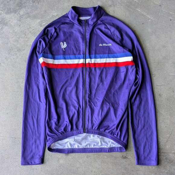 De Marchi Men's Long Sleeve Road Bike Jersey Purple Striped Full Zip medium - Picture 1 of 9